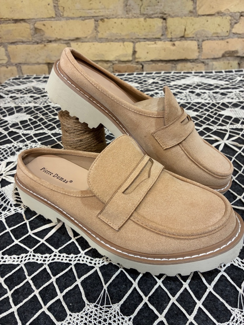 Pierre Dumas Mora Tan Faux Suede Chunky Slip-On Loafers, 9